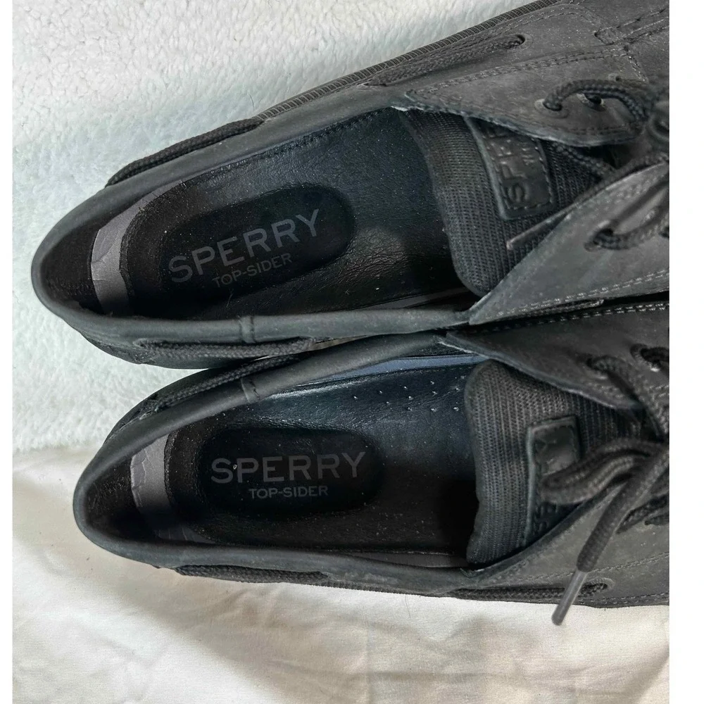 Sperry Mens Size 13 Boat Shoes Leather Lace Up Casual‎ Comfort Loafers Black